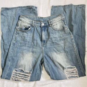 Forever 21 Denim Flare Jeans with Distressed Knees